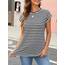 Cuptacc Tshirt Damen Baumwolle Basic Tops Sommer Locker T-Shirt Damen Rundhalsausschnitt Lässige Oberteile Gestreiftes Schwarzstreifen XS 30-32
