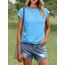 Cuptacc Tops Für Damen T Shirt Rundhals Oberteile Damen Bluse Kurzarm Sexy Top Sommer SkyBlau XL 46-48