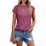 Cuptacc T-Shirt Damen Sommer Tops Für Damen Oberteile Rundhalsausschnitt Business Bluse Kurzarm Tops Teenager Mädchen Purple Groß L 42-44