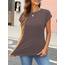 Cuptacc Tshirt Damen Tops Sommer Rundhals Oberteile Elegant Basic Bluse Kurzarm Damen Business Tunika Darkbrown 3XL 56-58