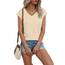 Suncife Damen-T-Shirt, Sommer, lockere Passform, Flügelärmel, V-Ausschnitt, T-Shirt, Aprikose, S