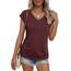 Suncife Damen-T-Shirt, Sommer, lockere Passform, Flügelärmel, V-Ausschnitt, T-Shirt, burgunderfarben, XXL