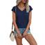 Suncife Damen-T-Shirt, Sommer, lockere Passform, Flügelärmel, V-Ausschnitt, T-Shirt, blau, L