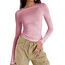 Cuptacc Top Langarm Damen Eng Slim Fit Oberteile Damen Fashion Solid Color Round Neck Langarm Shirts Kurz Schnelltrocknend Longsleeve Leuchtendes Pink XXL
