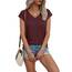 Suncife Damen-T-Shirt, Sommer, lockere Passform, Flügelärmel, V-Ausschnitt, T-Shirt, burgunderfarben, XXL