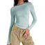 Cuptacc Tunika Damen Langarm Dünn Luftig Round Neck Top Damen Langarmshirt Eng Sommer Dehnbar Feuchtigkeitsableitend Streetwear Himmelblau XXL