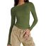 Cuptacc T Shirt Langarm Damen Elegant Lässige Tops Klassisch Rundhals Langarmshirt Teenager Faltenfrei Oberteile Slim Fit Kurz Pullover Militärgrün XXL