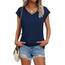 Suncife Damen-T-Shirt, Sommer, lockere Passform, Flügelärmel, V-Ausschnitt, T-Shirt, blau, M
