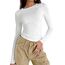 Cuptacc Top Damen Eng Rundhals Langarmshirt Damen Absorbierend Crop Elegante Oberteile Langarm Einfarbig Basic Longsleeve Weiß XXL