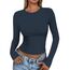 Cuptacc Damen Tshirt Langarm Elegant Airy Tops Für Damen Langarm Konvertierbar 2025 Trendy Basic Langarmshirt Oberteile Enganliegend Marineblau XXL
