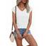 Suncife Damen-T-Shirt, Sommer, lockere Passform, Flügelärmel, V-Ausschnitt, T-Shirt, weiß, L
