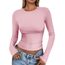 Cuptacc Top Langarm Damen Eng Slim Fit Oberteile Damen Fashion Solid Color Round Neck Langarm Shirts Kurz Schnelltrocknend Longsleeve Leuchtendes Pink XXL