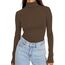 DUOEASE Longsleeve Damen Elegant Basic Rollkragen Tshirt Damen Slim Fit Gerippt Langarm Oberteile Herbst Winter Top(Braun XS
