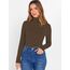 DUOEASE Tshirt Damen Basic Langarmshirt Damen Rollkragen Einfarbig Top Elegant Casual Rollkragenpullover Herbst Winter Oberteile(Braun M