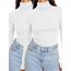 DUOEASE Longsleeve Damen Elegant Basic Rollkragen Tshirt Damen Slim Fit Gerippt Langarm Oberteile Herbst Winter Top(2Pack-Weiß XS