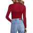 Zeagoo Netz Oberteil Damen Rundhal Transparente Bluse Langarm Mesh T Shirt Sexy Tops Party Slim Fit Frauen Clubwear Für Herbst Rotwein S