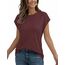 AirMood Lässiges Basic-T-Shirt für Damen, elegant, lockere Passform, Rundhalsausschnitt, Flügelärmel, burgunderfarben, XXL