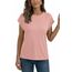 AirMood Lässiges Basic-T-Shirt für Damen, elegant, lockere Passform, Rundhalsausschnitt, Flügelärmel, Rose, Large