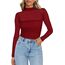 Zeagoo Transparentes Oberteil Damen Netzoberteil Rundhal Langarm Mesh Shirt Sexy Party Tops Netz Clubwear Slim Fit Langarmshirt Rotwein M