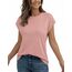 AirMood Lässiges Basic-T-Shirt für Damen, elegant, lockere Passform, Rundhalsausschnitt, Flügelärmel, Rose, Small