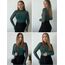 Zeagoo Transparentes Oberteil Damen Netzoberteil Rundhal Langarm Mesh Shirt Sexy Party Tops Netz Clubwear Slim Fit Langarmshirt Grün M
