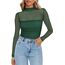 Zeagoo Sexy Party Top Damen Rundhal Netzoberteil Mesh T Shirt Langarm Frauen Clubwear für Halloween Karneval Grün Langarmshirt XS