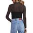 Zeagoo Netz Oberteil Damen Rundhal Transparente Bluse Langarm Mesh T Shirt Sexy Tops Party Slim Fit Frauen Clubwear Für Herbst Schwarz S