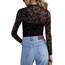 Zeagoo Langarmshirt Damen Rundhal Netzoberteil Sexy Party Top Mesh T Shirt Langarm Frauen Clubwear für Halloween Karneval Schwarz Geblümt XS
