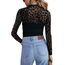 Zeagoo Netz Oberteil Damen Rundhal Transparente Bluse Langarm Mesh T Shirt Sexy Tops Party Slim Fit Frauen Clubwear für Herbst Schwarz Leopardenprint S