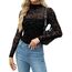 Zeagoo Netz Tshirt Damen Transparente Bluse Rundhal Netzoberteil Sexy Party Top Langarm Clubwear Mesh Shirt Slim Fit Langarmshirt Schwarz Geblümt XXL