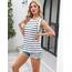 Zeagoo Tops für Damen Locker Basic Tanktop Cap Ärmel Sommertop Elegant Ärmellose T Shirt Gestreift Weiß S