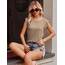 Zeagoo Tanktop Damen Elegant Cap Ärmel Top Basic Rundhals Tops Loose Fit Sommertop Ärmellose Bluse Khaki XS