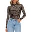 Zeagoo Langarmshirt Damen Rundhal Netzoberteil Sexy Party Top Mesh T Shirt Langarm Frauen Clubwear für Halloween Karneval Leopardenprint XS