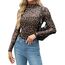 Zeagoo Langarmshirt Damen Rundhal Netzoberteil Sexy Party Top Mesh T Shirt Langarm Frauen Clubwear für Halloween Karneval Leopardenprint XS