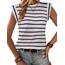 Zeagoo Tanktop Damen Elegant Cap Ärmel Top Basic Rundhals Tops Loose Fit Sommertop Ärmellose Bluse Gestreift Weiß L