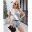 Zeagoo Tanktop Damen Elegant Cap Ärmel Top Basic Rundhals Tops Loose Fit Sommertop Ärmellose Bluse Gestreift Weiß L