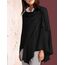 PULI Damen Sweatshirt Strickschal vorne kreuzen Poncho Decke Cape Cardigan Wickelschal , 1-schwarz, Gr. Einheitsgröße