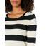 Amazon Essentials Damen Leichter, Langärmeliger Pullover Mit Rundhalsausschnitt (Erhältlich in Übergröße), Schwarz Haferbeige Meliert Rugby-Streifen, L