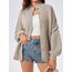 Saodimallsu Strickjacke Damen Kurz Laternenärmel Cardigan Knopfleiste Open Front Sweater Langarm Lose Strickmantel Herbst Winter Gestrickt Jacke Khaki M