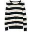 Amazon Essentials Damen Leichter, Langärmeliger Pullover Mit Rundhalsausschnitt (Erhältlich in Übergröße), Schwarz Haferbeige Meliert Rugby-Streifen, XXL
