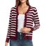 GRECERELLE Strickjacke Damen mit Knöpfen und V Ausschnitt Leichte und sommerliche Cardigan Damen Eleganter mit Spitze (Weinrot Weiß Gestreift, L)