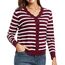 GRECERELLE Strickjacke Damen mit Knöpfen und V Ausschnitt Leichte und sommerliche Cardigan Damen Eleganter mit Spitze (Weinrot Weiß Gestreift, L)
