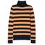 Amazon Essentials Damen Leichter, Langärmeliger Rollkragenpullover, Klassischer Schnitt (Erhältlich In Übergröße), Schwarz Kamelbraun Rugby-Streifen, L