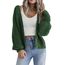 Hotouch Strickjacke Damen Kurz V-Ausschnitt Knopfleiste Strick Cardigan Laternenärmel Gestrickte Elegant Casual Strickmantel Grün L