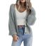 Hotouch Damen Strickjacke Damen Kurz V-Ausschnitt Knopfleiste Strick Cardigan Laternenärmel Gestrickte Jacke Elegant Casual Hellgrün Strickmantel Herbst M