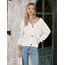 Hotouch Strickjacke Damen V-Ausschnitt Knopfleiste Strick Cardigan Kurz Einfarbig Laternenärmel Gestrickte Jacke Frühling Herbst Pullover Weiß XL