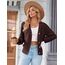 Hotouch Damen Strick Cardigan Damen V-Ausschnitt Knöpfen Strickjacke Kurz Solid Langarm Jäckchen Elegant Casual Strickmantel Braun XXL