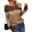 Tankaneo Damen Pullover Colorblock Langarm Rundhals Strickpullover Gestreift Slim Fit Strickwaren Tops