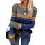 Tankaneo Damen Pullover Colorblock Langarm Rundhals Strickpullover Gestreift Slim Fit Strickwaren Tops