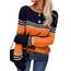 Tankaneo Damen Pullover Colorblock Langarm Rundhals Strickpullover Gestreift Slim Fit Strickwaren Tops